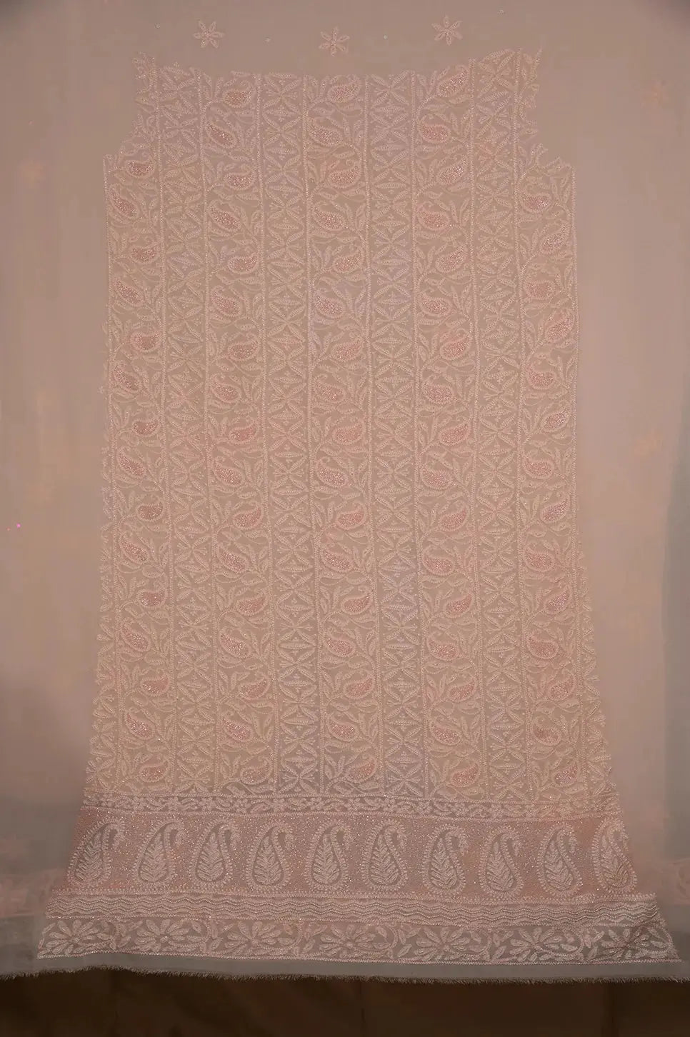 Viscose Length with Dupatta - Peach - Lucknawi Chikankari