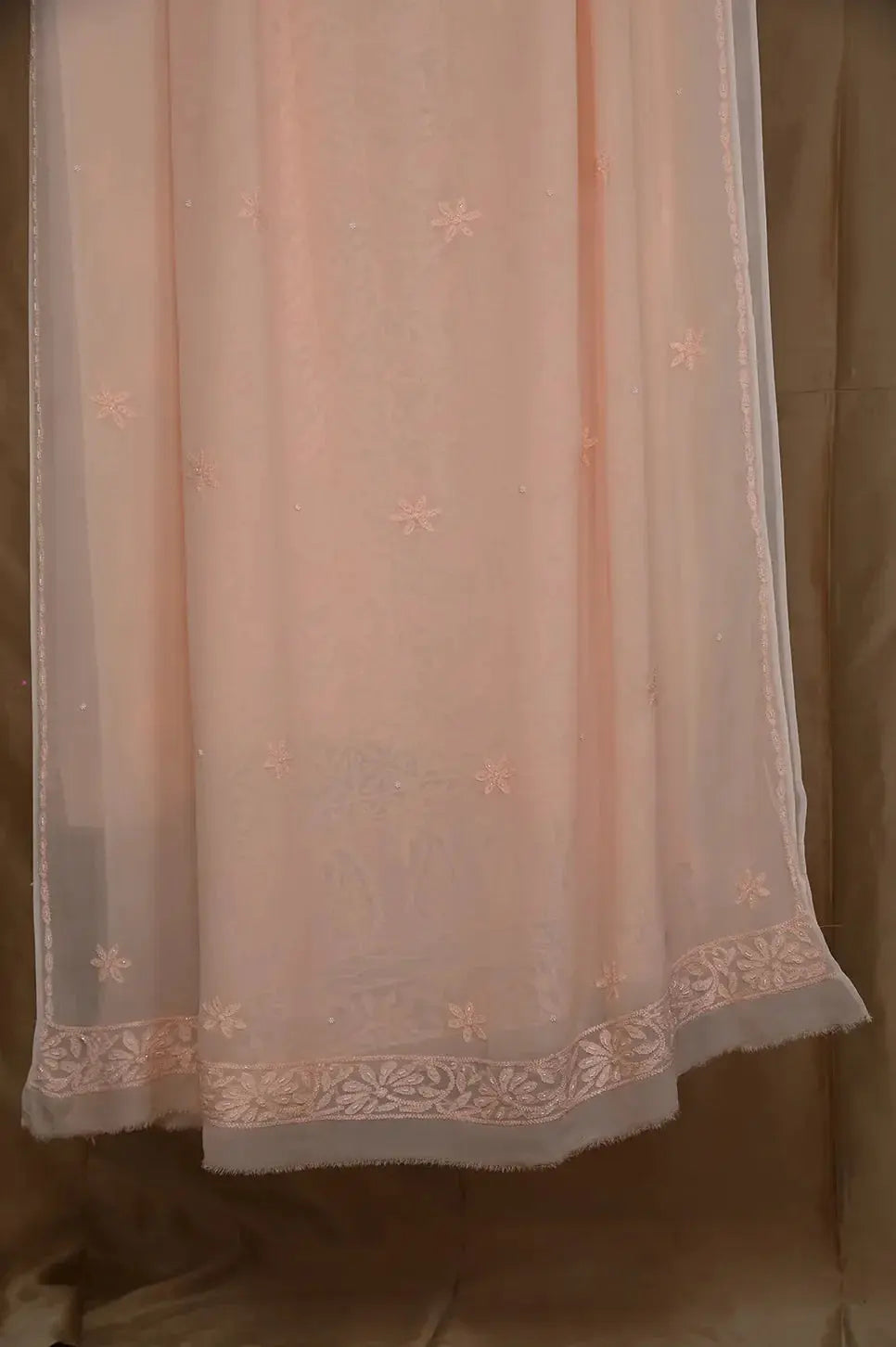 Viscose Length with Dupatta - Peach - Lucknawi Chikankari