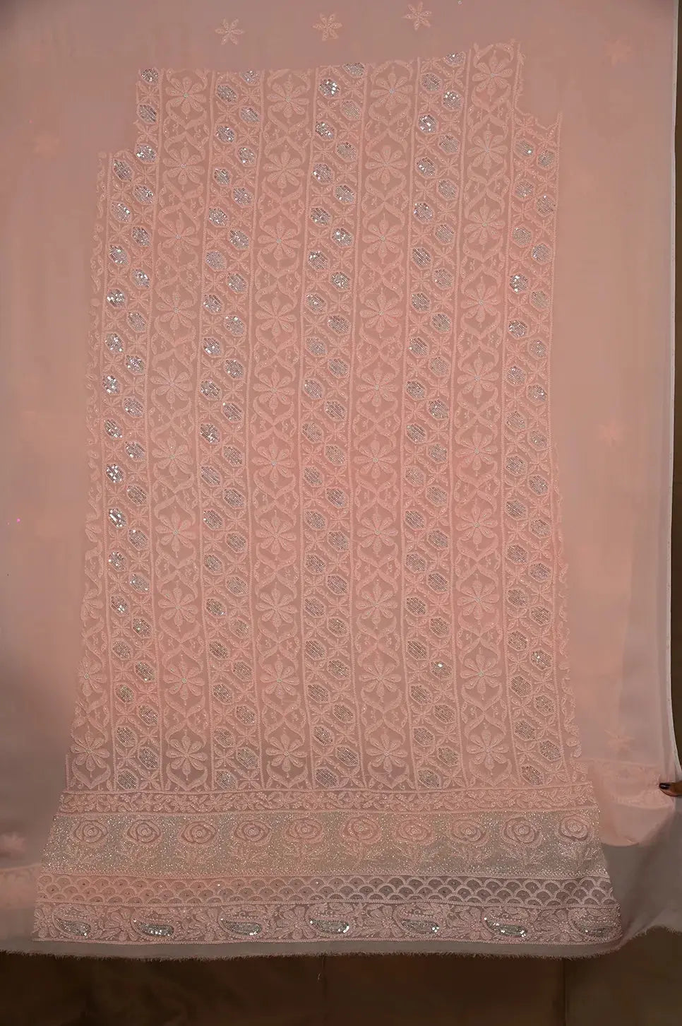 Viscose Length with Dupatta - Orange Peach - Lucknawi Chikankari