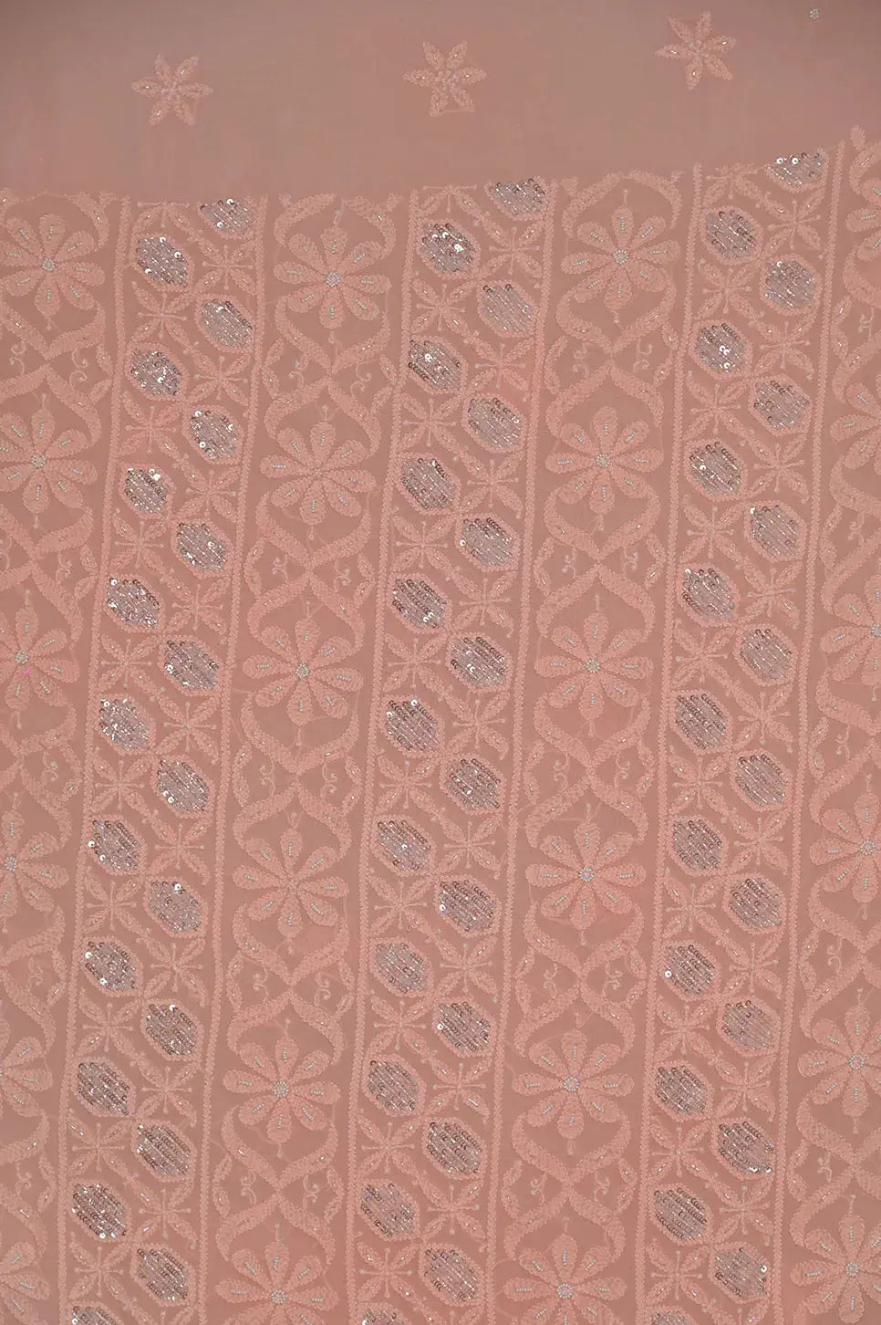 Viscose Length with Dupatta - Orange Peach - Lucknawi Chikankari