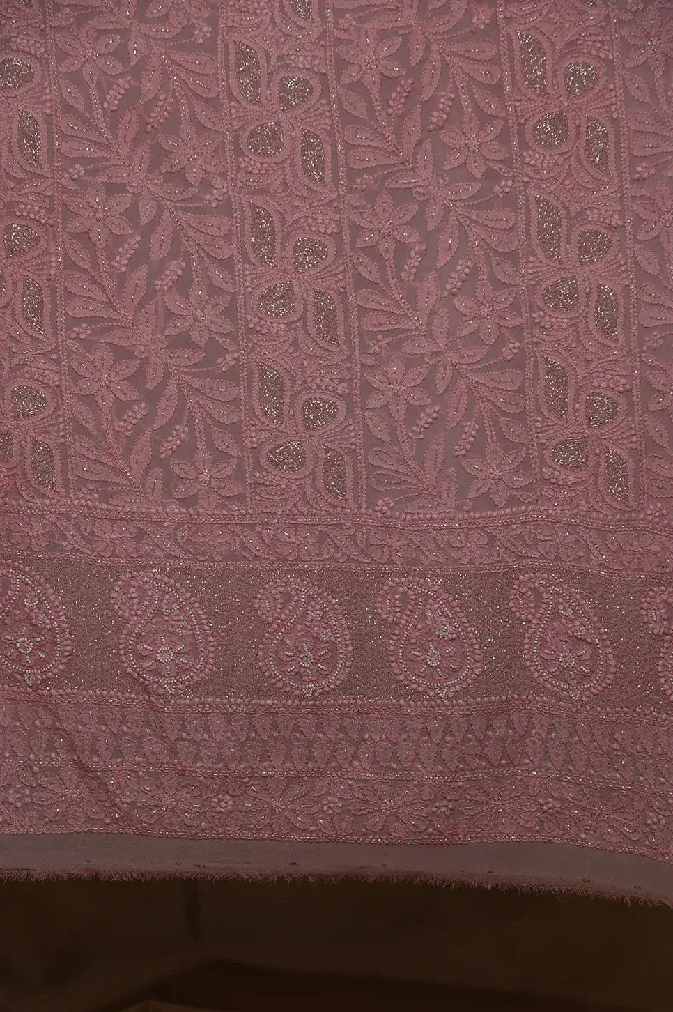 Viscose Length with Dupatta - Rosewood 2 - Lucknawi Chikankari