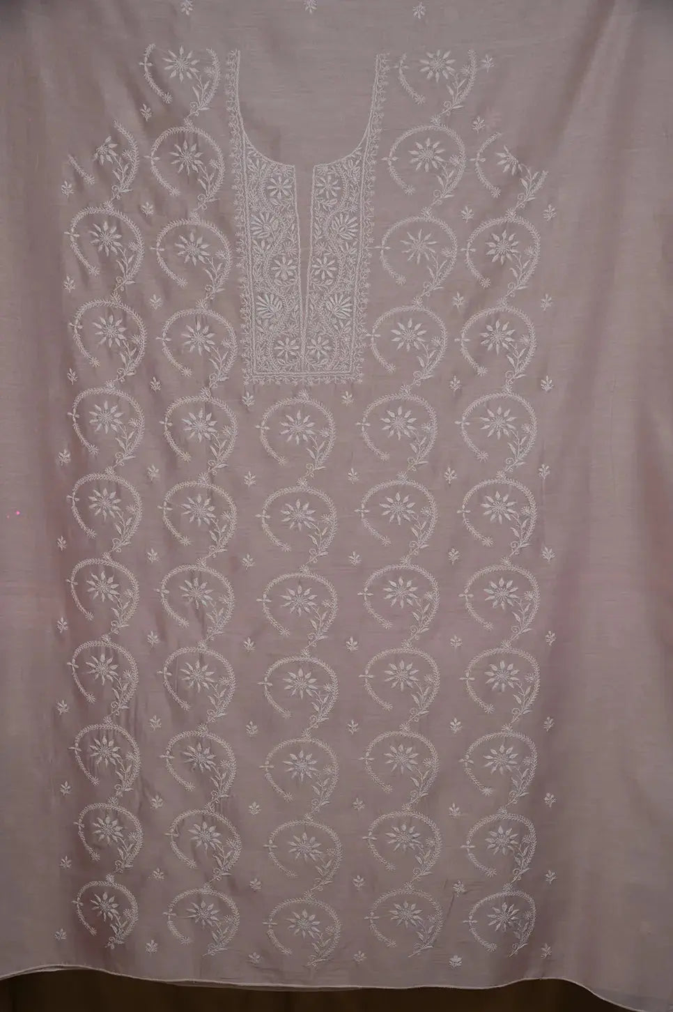 Chanderi Length with Dupatta - Pale Pink - Lucknawi Chikankari