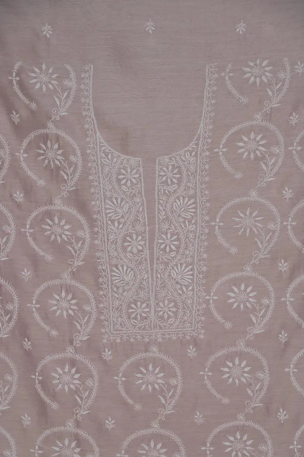 Chanderi Length with Dupatta - Pale Pink - Lucknawi Chikankari