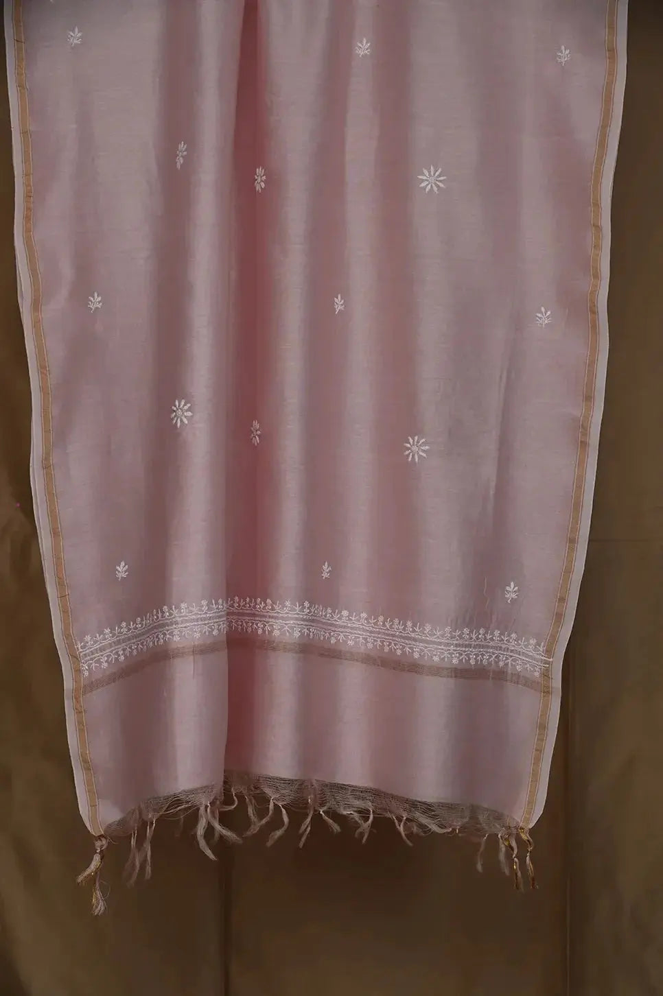 Chanderi Length with Dupatta - Pale Pink - Lucknawi Chikankari