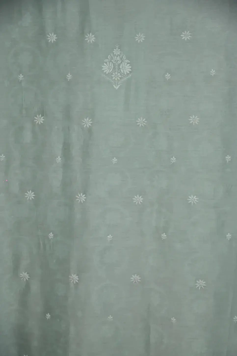 Chanderi Length with Dupatta - Cyan Green - Lucknawi Chikankari