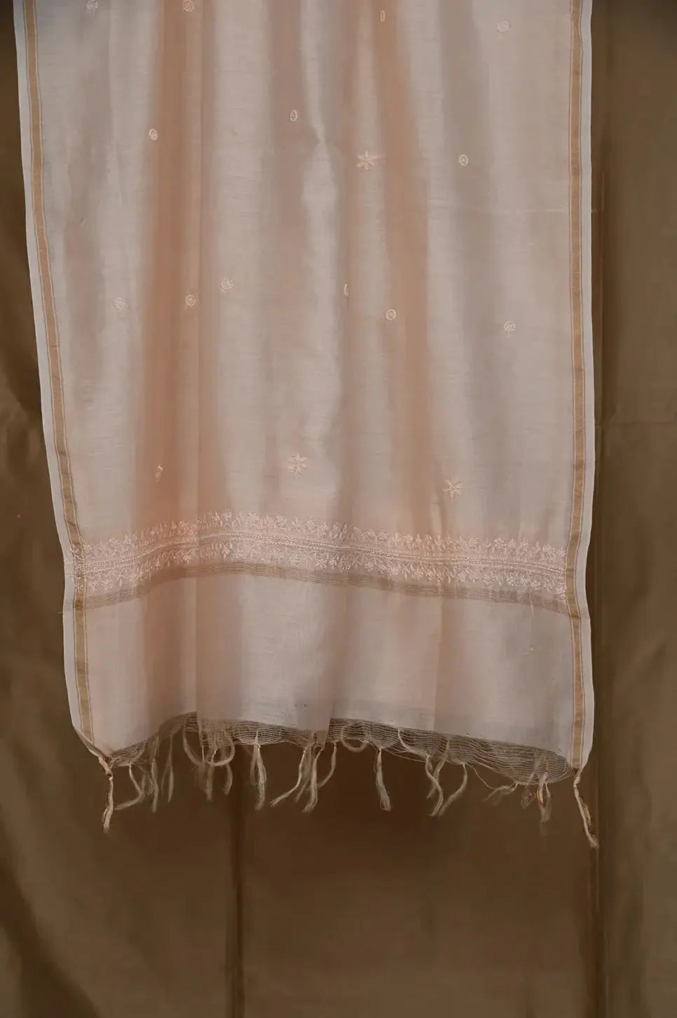 Chanderi Length with Dupatta - Peach: with Handcrafted Lucknawi Chikankari Embellishments