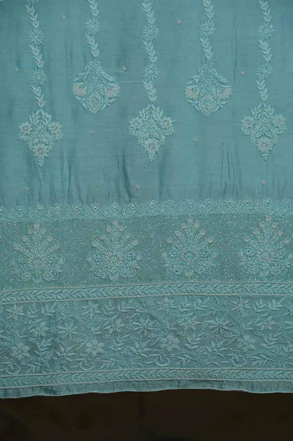 Chanderi Length with Dupatta - Firozi Blue - Lucknawi Chikankari