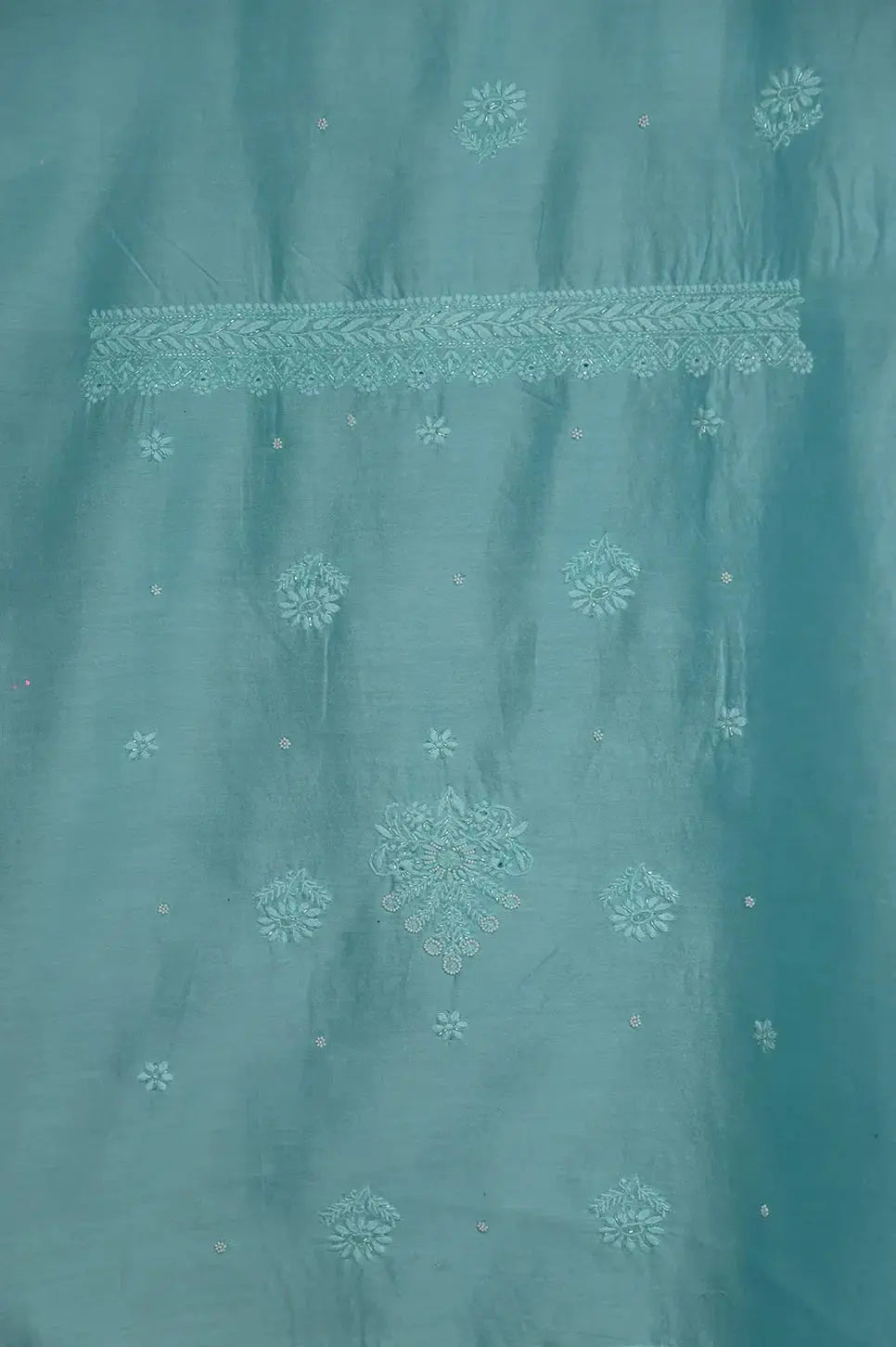 Chanderi Length with Dupatta - Firozi Blue - Lucknawi Chikankari