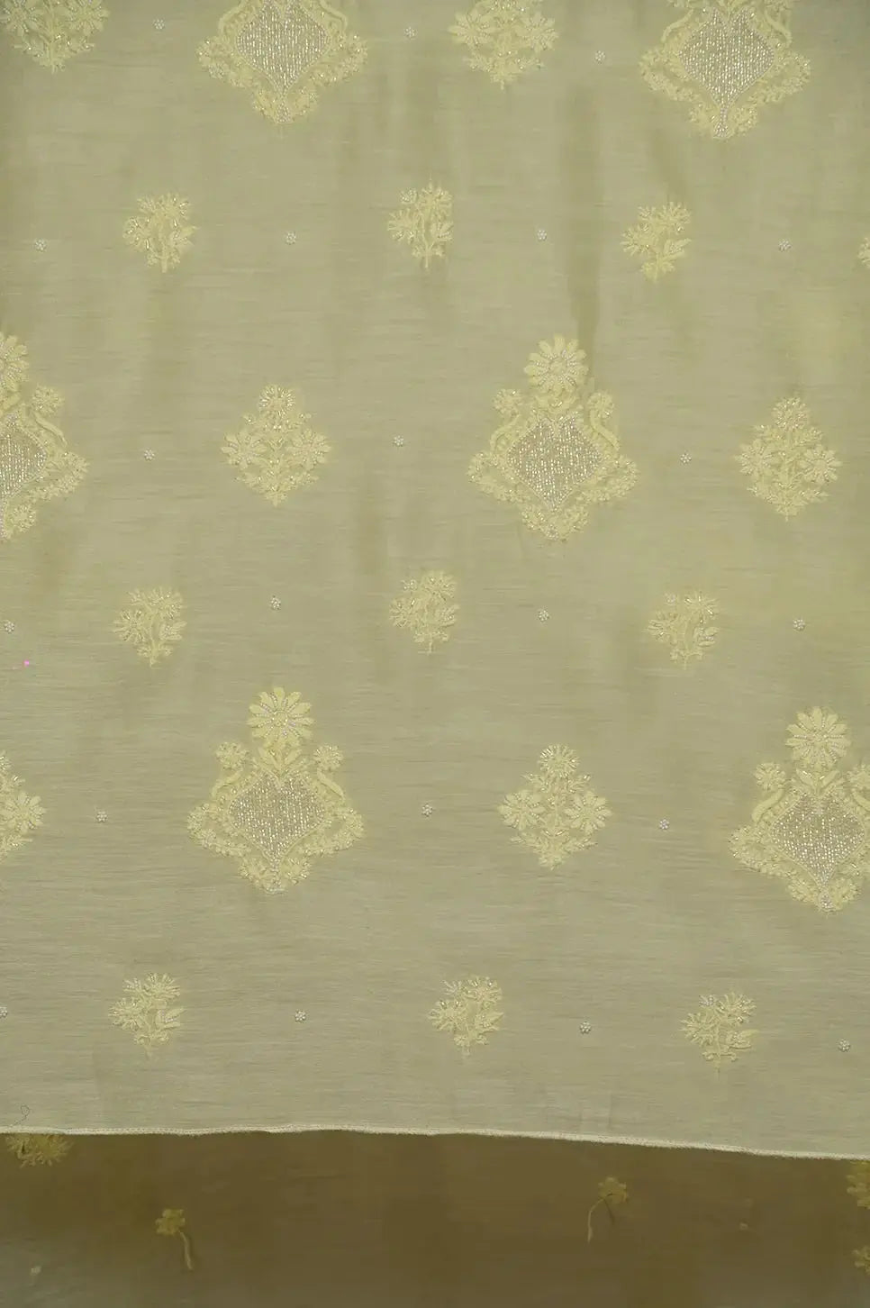 Chanderi Length with Dupatta - Lemon Yellow - Lucknawi Chikankari