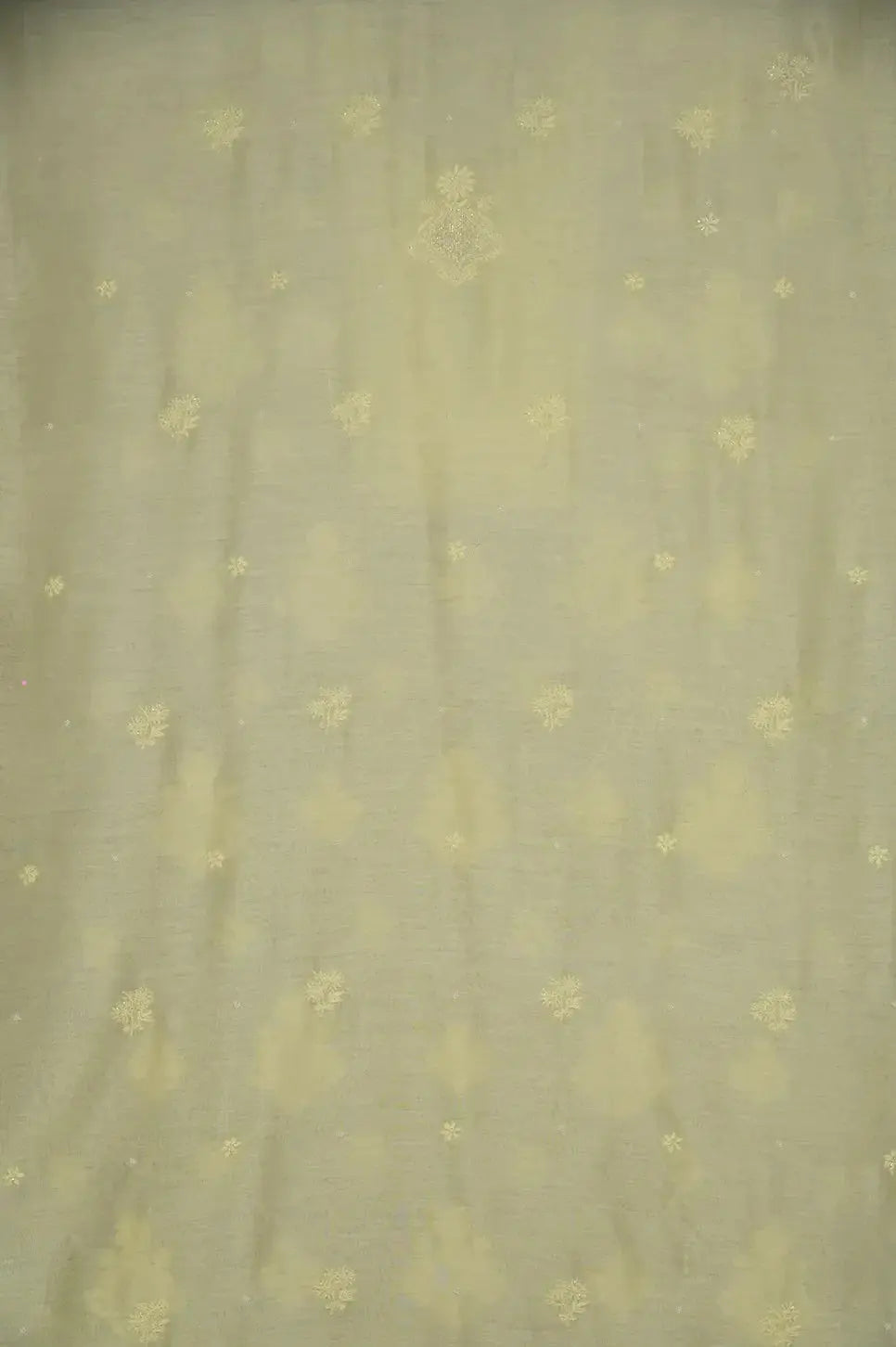 Chanderi Length with Dupatta - Lemon Yellow - Lucknawi Chikankari