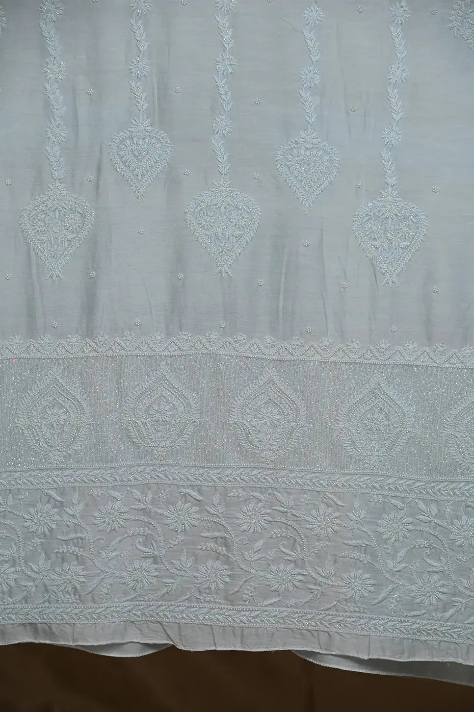 Chanderi Length with Dupatta - Powder Blue: Hnadcrafted adorned with Authentic Lucknawi Chikankari Details