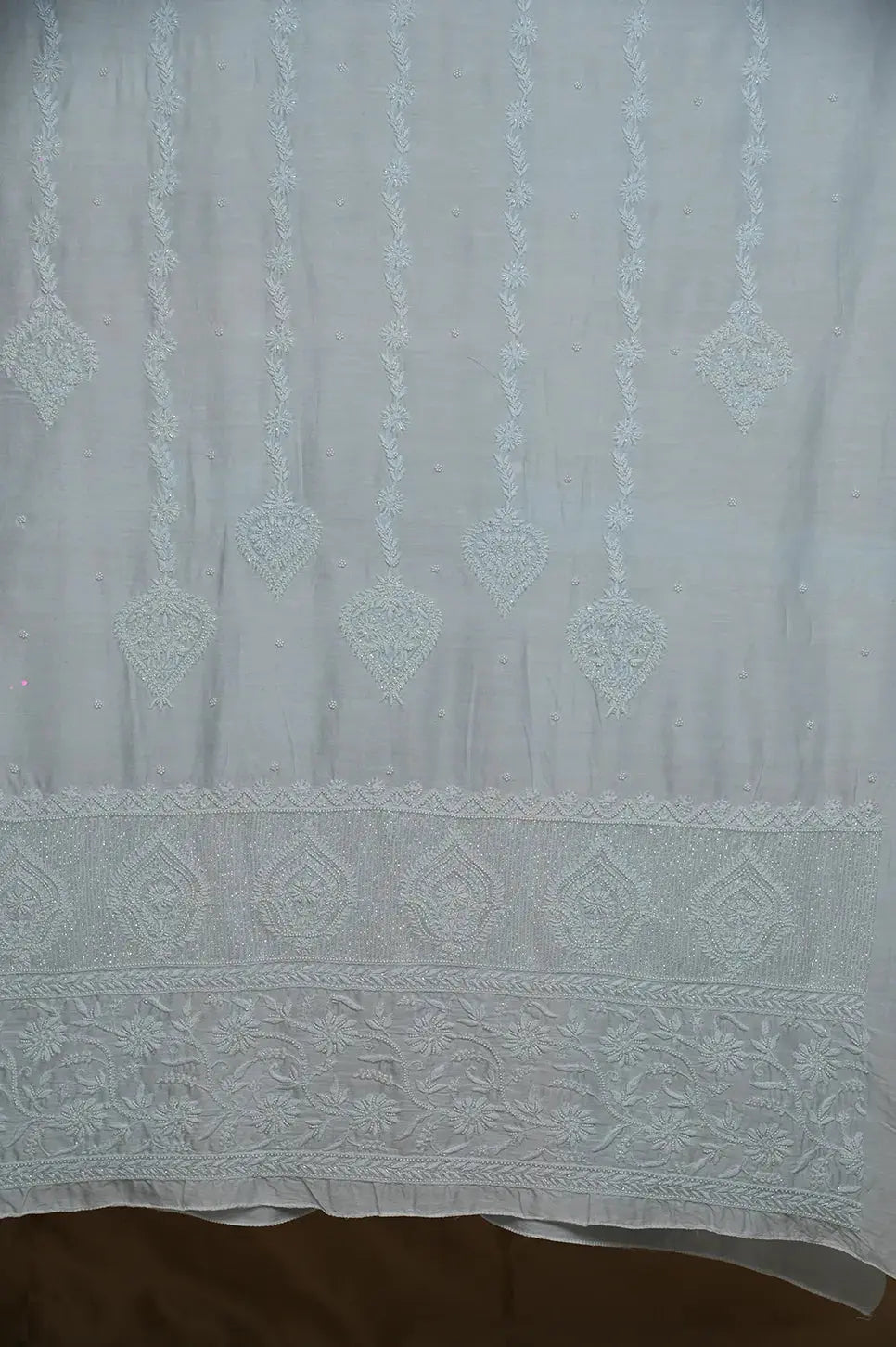 Chanderi Length with Dupatta - Powder Blue: Hnadcrafted adorned with Authentic Lucknawi Chikankari Details