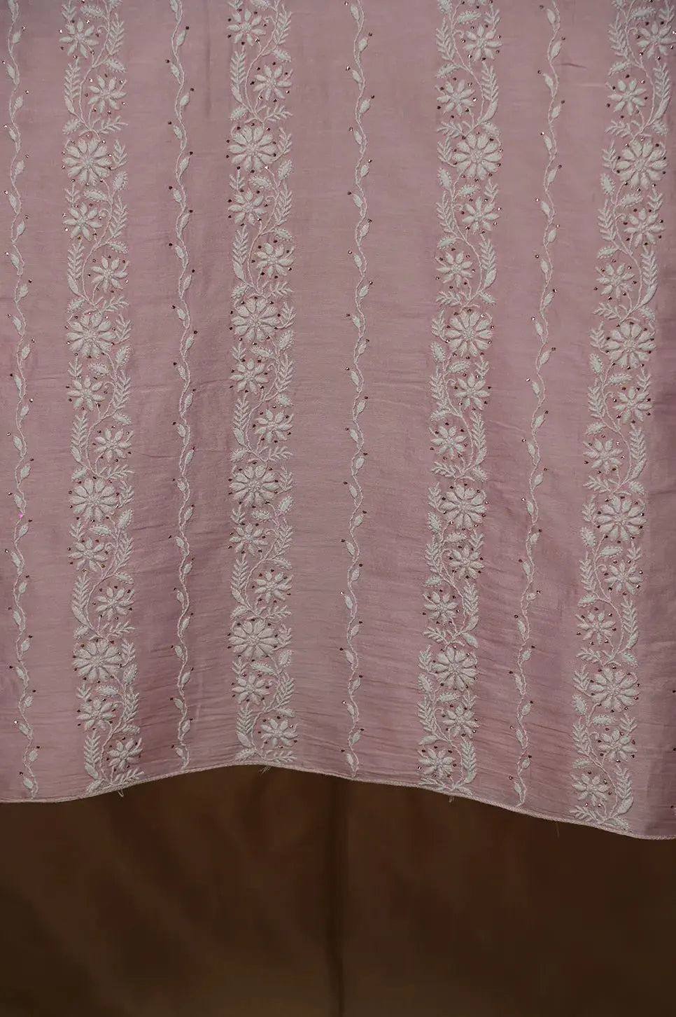 Chanderi Length Mukaish with Dupatta - Pale Pink: adorned with Authentic Lucknawi Chikankari Details