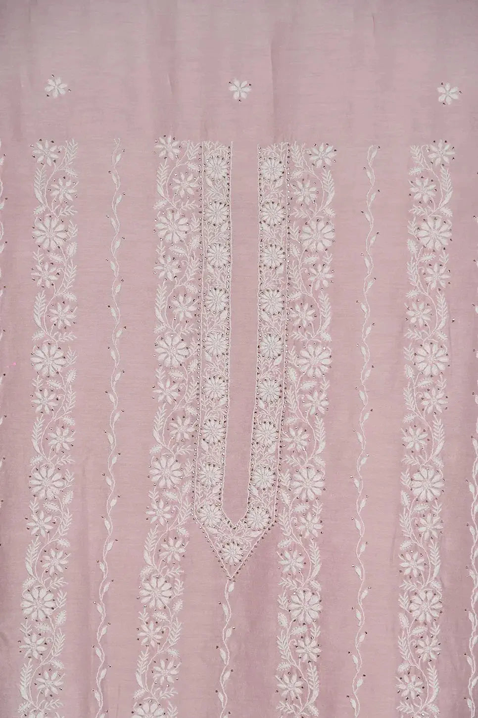 Chanderi Length Mukaish with Dupatta - Pale Pink: adorned with Authentic Lucknawi Chikankari Details