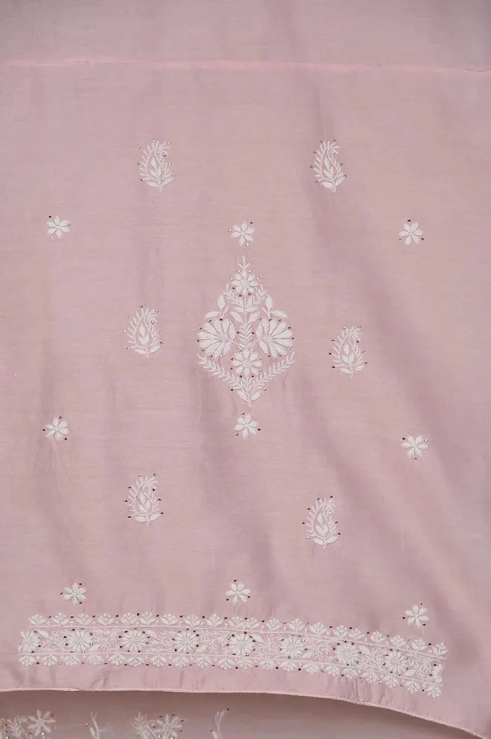 Chanderi Length Mukaish with Dupatta - Pale Pink: adorned with Authentic Lucknawi Chikankari Details