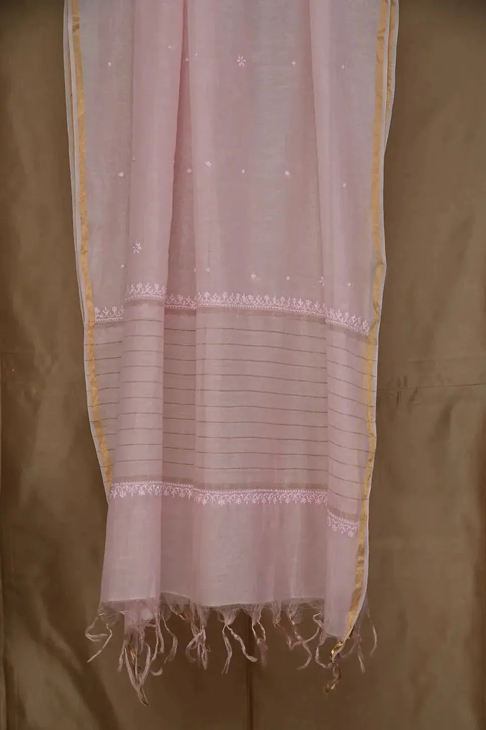 Mul Chanderi Length with Dupatta (with Pearl) - Baby Pink - Lucknawi Chikankari