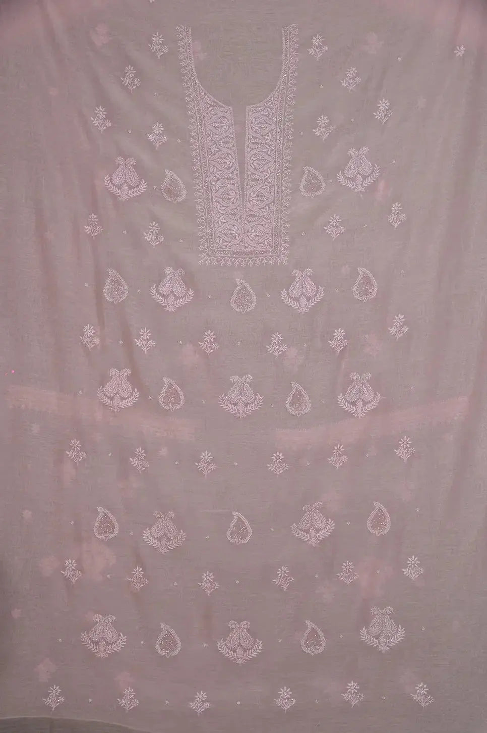 Mul Chanderi Length with Dupatta (with Pearl) - Baby Pink - Lucknawi Chikankari