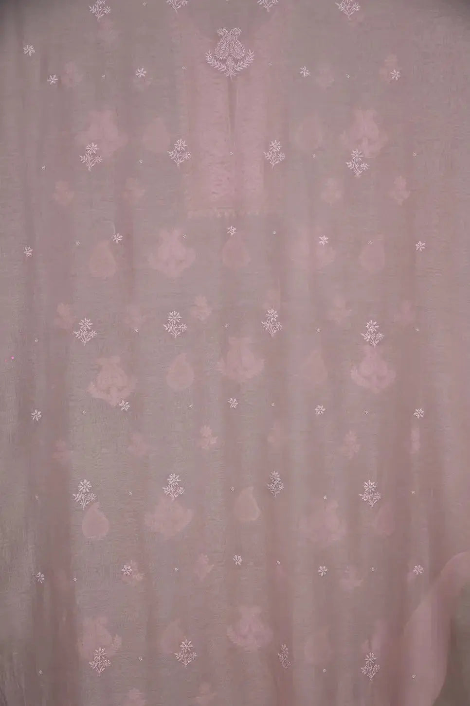 Mul Chanderi Length with Dupatta (with Pearl) - Baby Pink - Lucknawi Chikankari