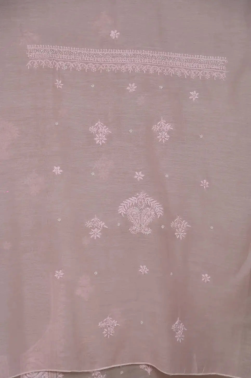 Mul Chanderi Length with Dupatta (with Pearl) - Baby Pink - Lucknawi Chikankari