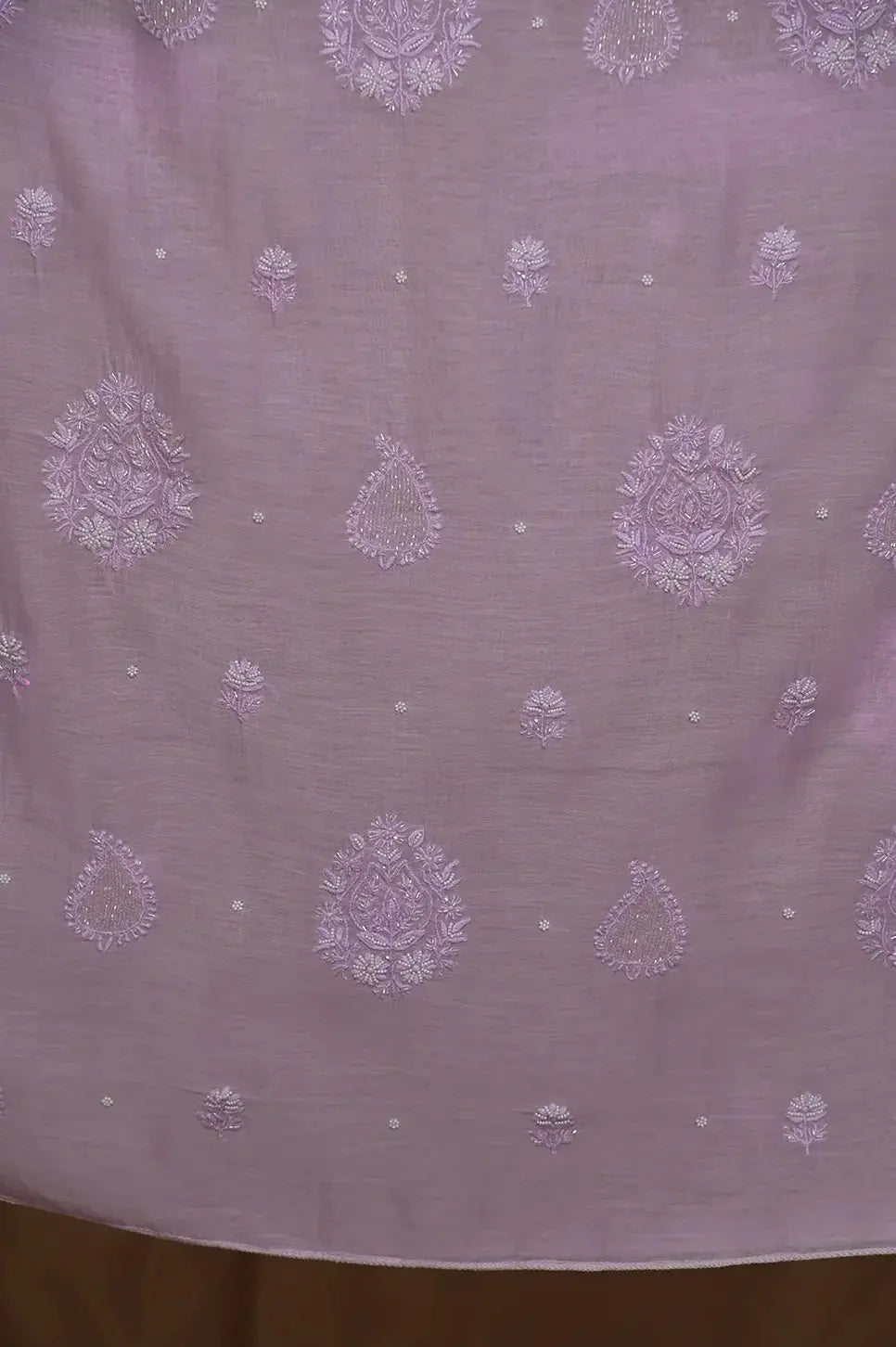 Mul Chanderi Length with Dupatta (with Pearl) - Lilac - Lucknawi Chikankari