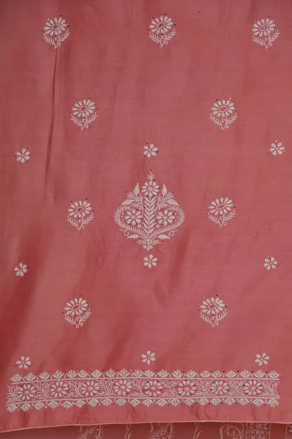 Chanderi Length Mukaish with Dupatta - Rosewood 2 - Lucknawi Chikankari