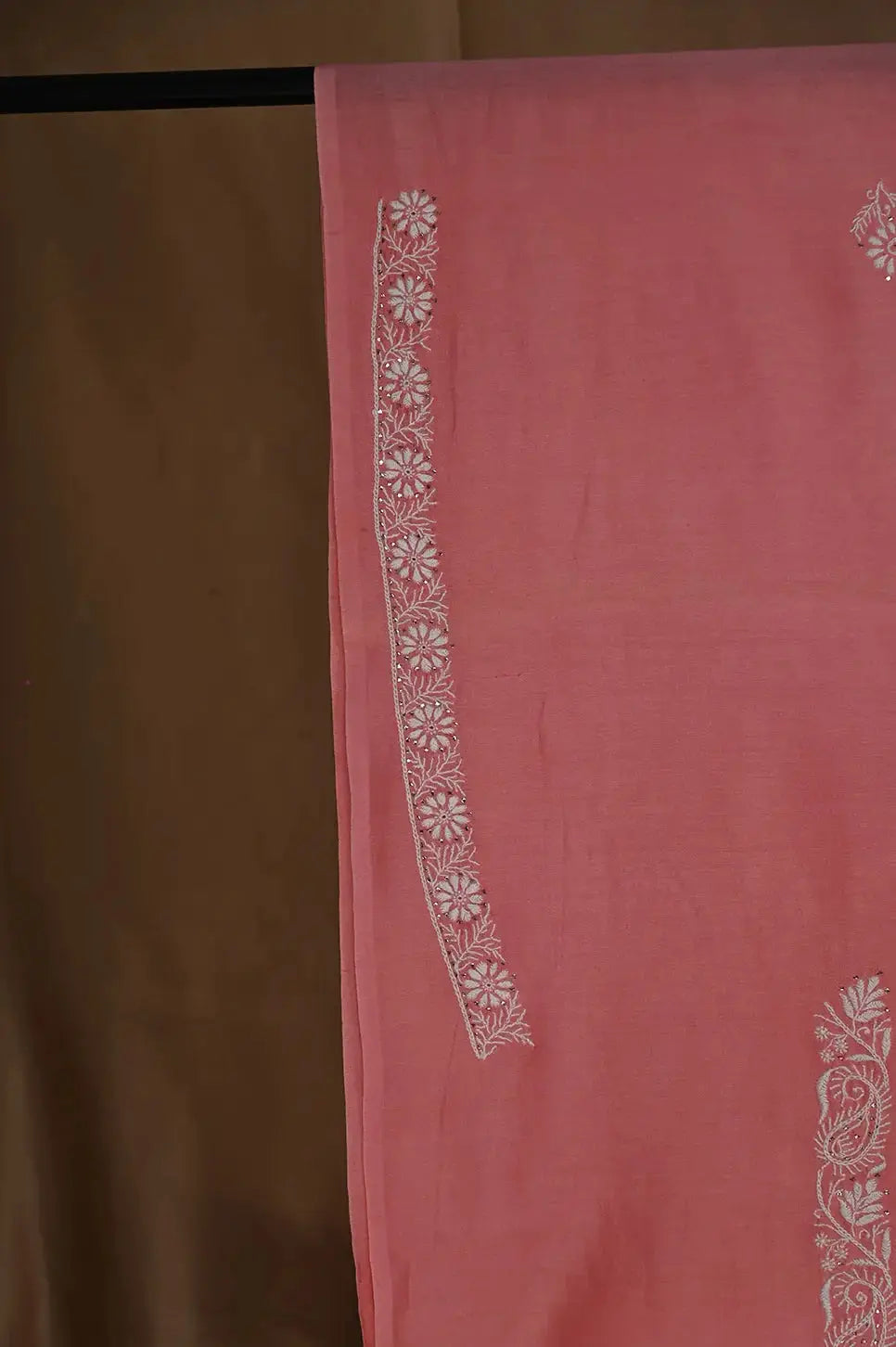 Chanderi Length Mukaish with Dupatta - Rosewood 2 - Lucknawi Chikankari