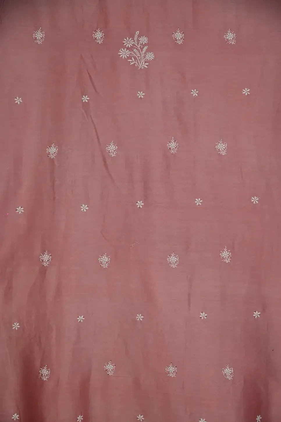 Chanderi Length Mukaish with Dupatta - Rosewood - Lucknawi Chikankari