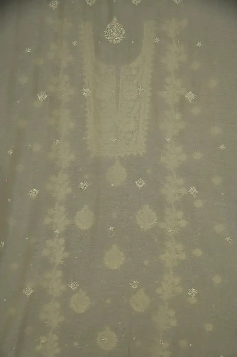 Mul Chanderi Length with Dupatta (with Pearl) - Lemon Yellow - Lucknawi Chikankari