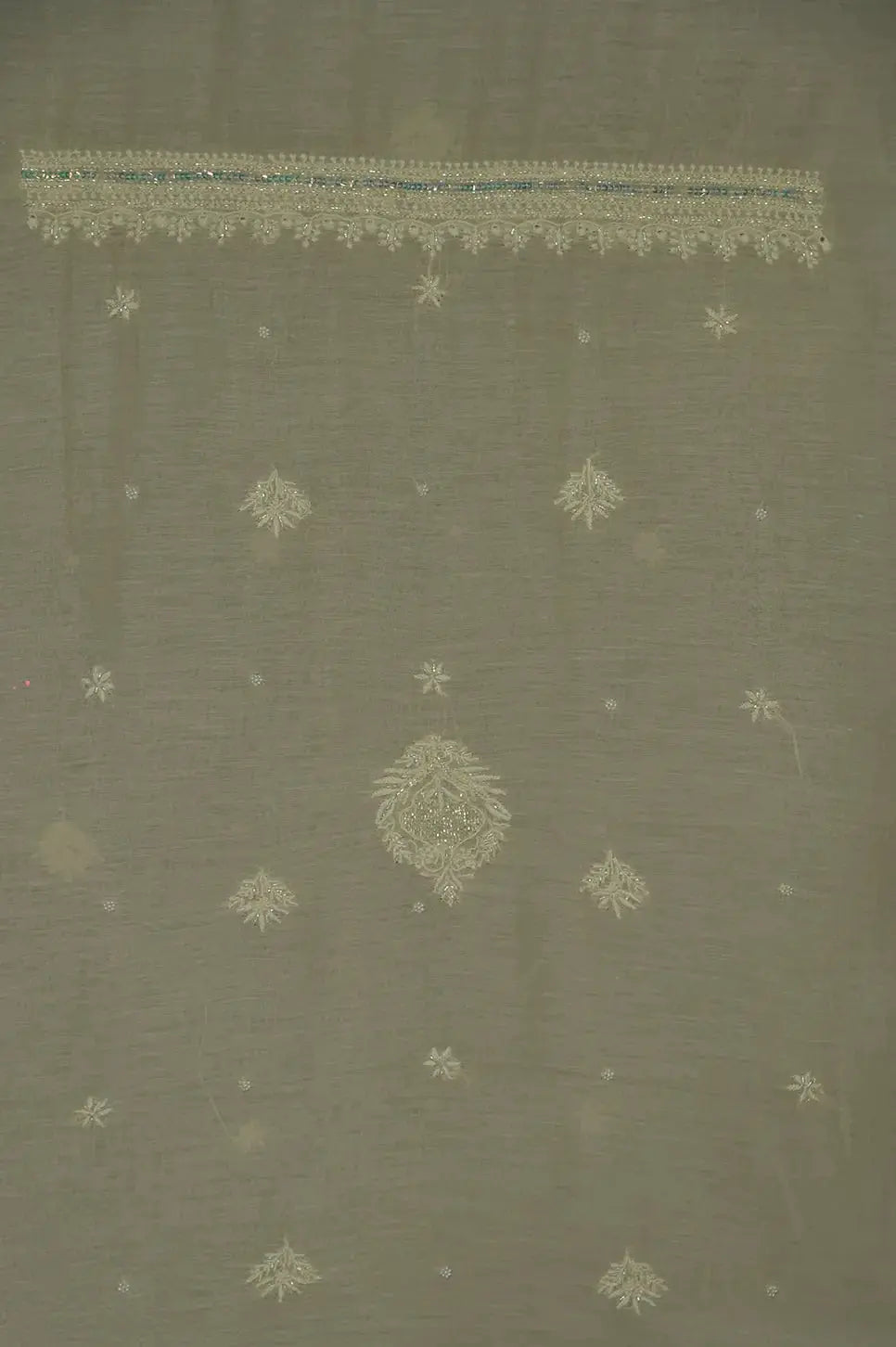 Mul Chanderi Length with Dupatta (with Pearl) - Lemon Yellow - Lucknawi Chikankari