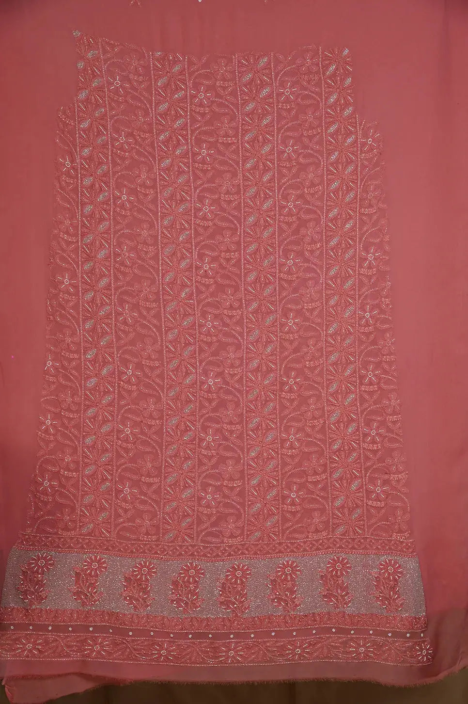 Viscose Length with Dupatta - Rosewood - Lucknawi Chikankari