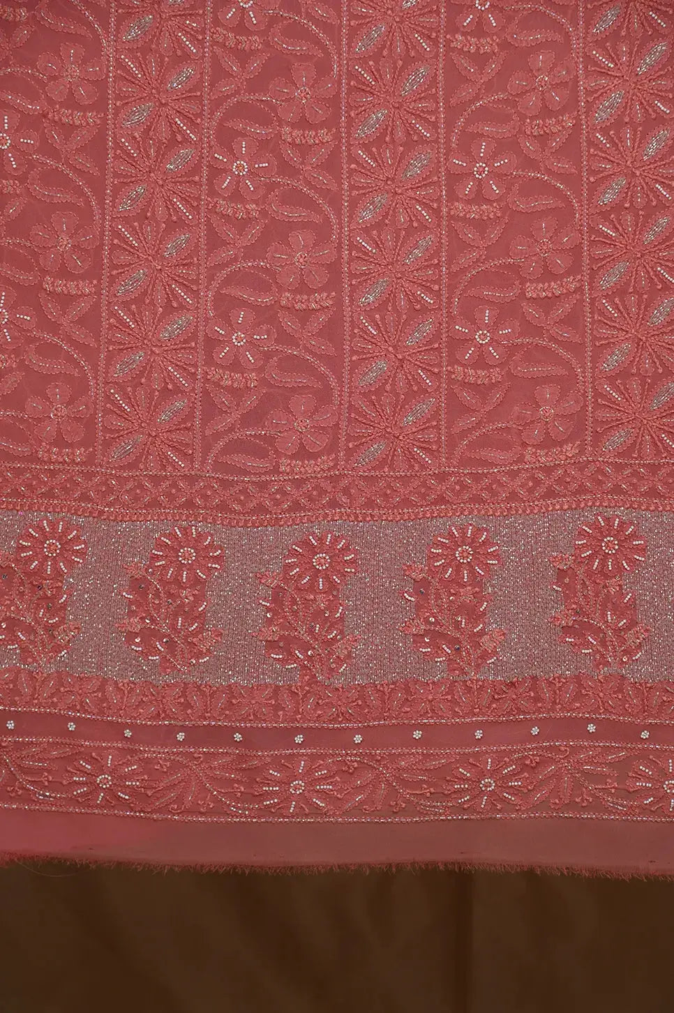 Viscose Length with Dupatta - Rosewood - Lucknawi Chikankari