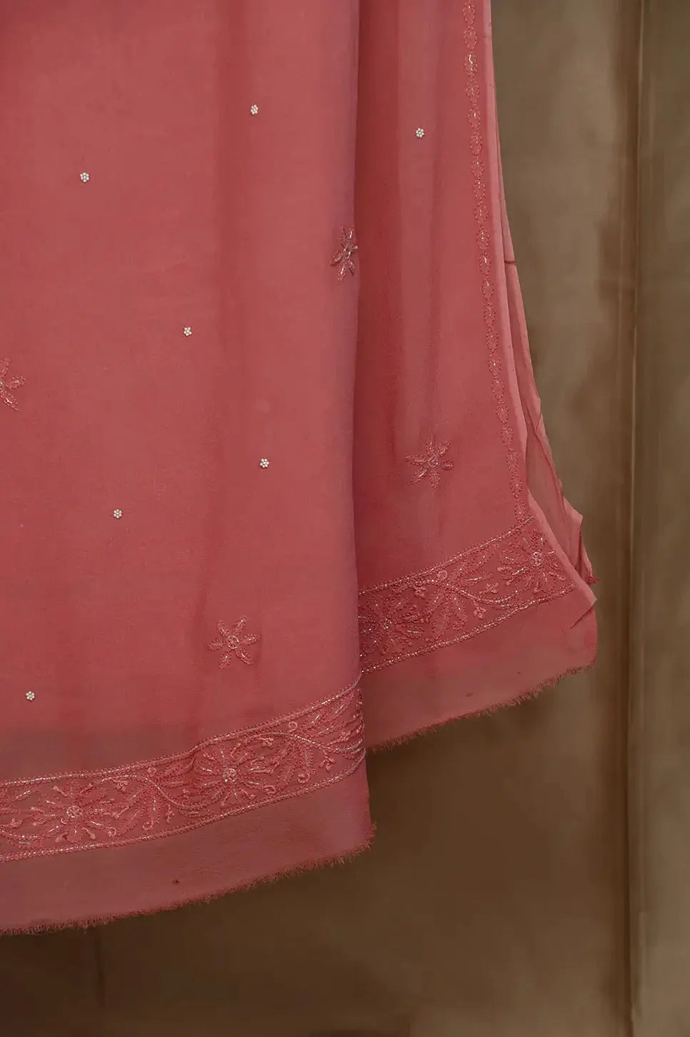 Viscose Length with Dupatta - Rosewood - Lucknawi Chikankari