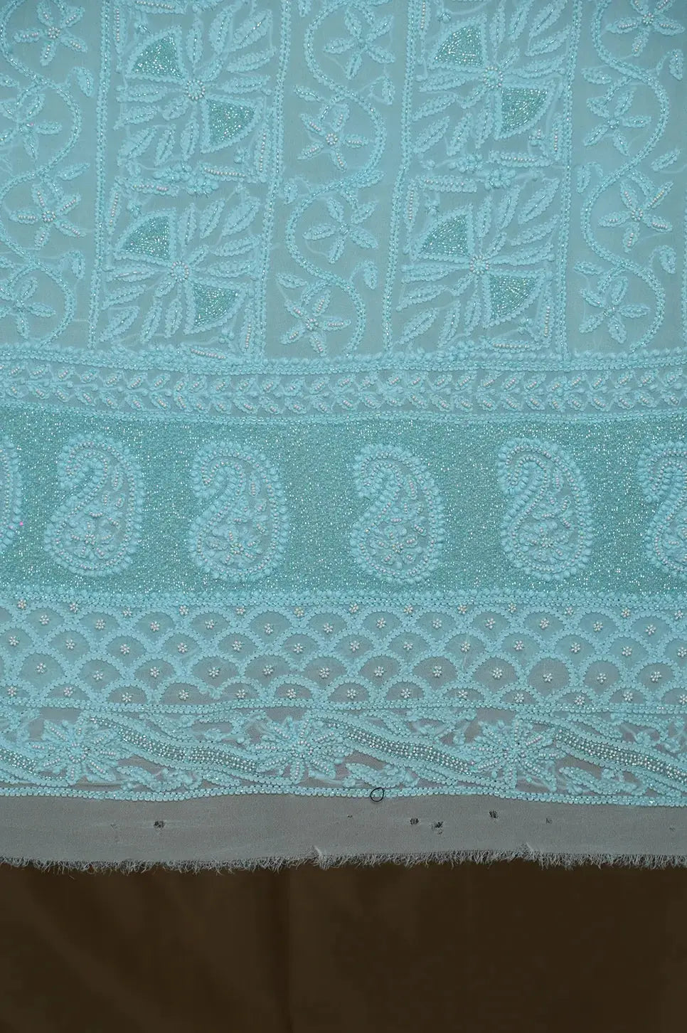 Viscose Length with Dupatta - Cyan Blue - Lucknawi Chikankari