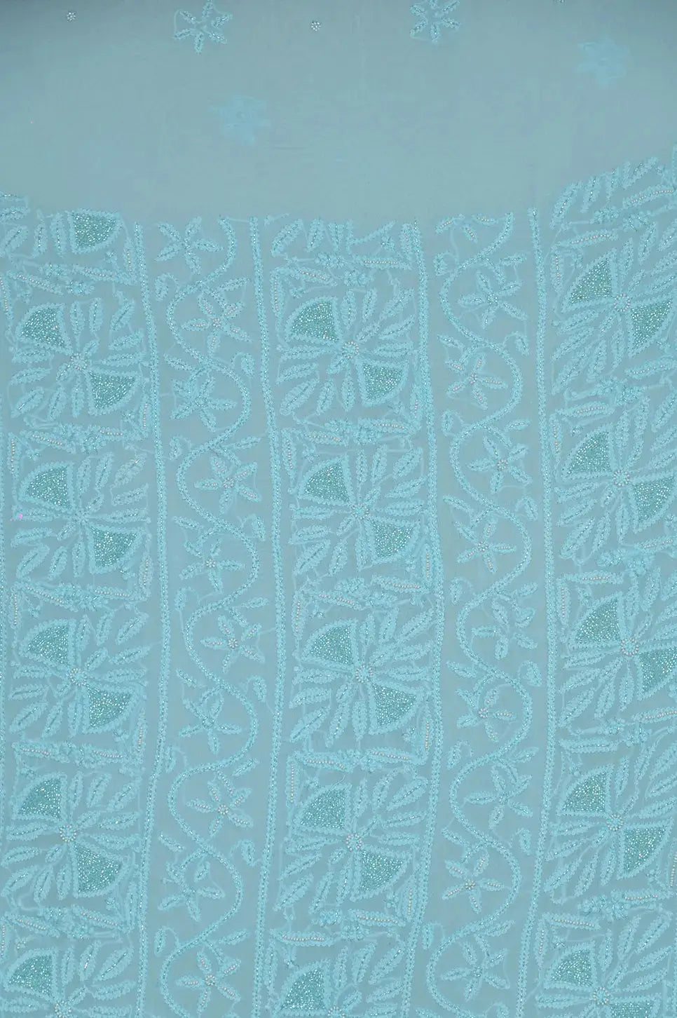 Viscose Length with Dupatta - Cyan Blue - Lucknawi Chikankari