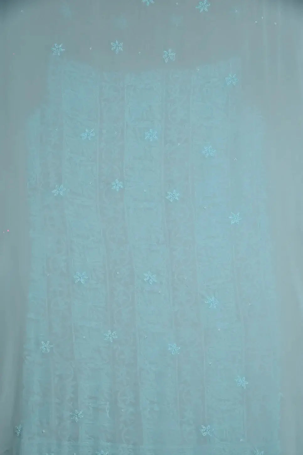 Viscose Length with Dupatta - Cyan Blue - Lucknawi Chikankari