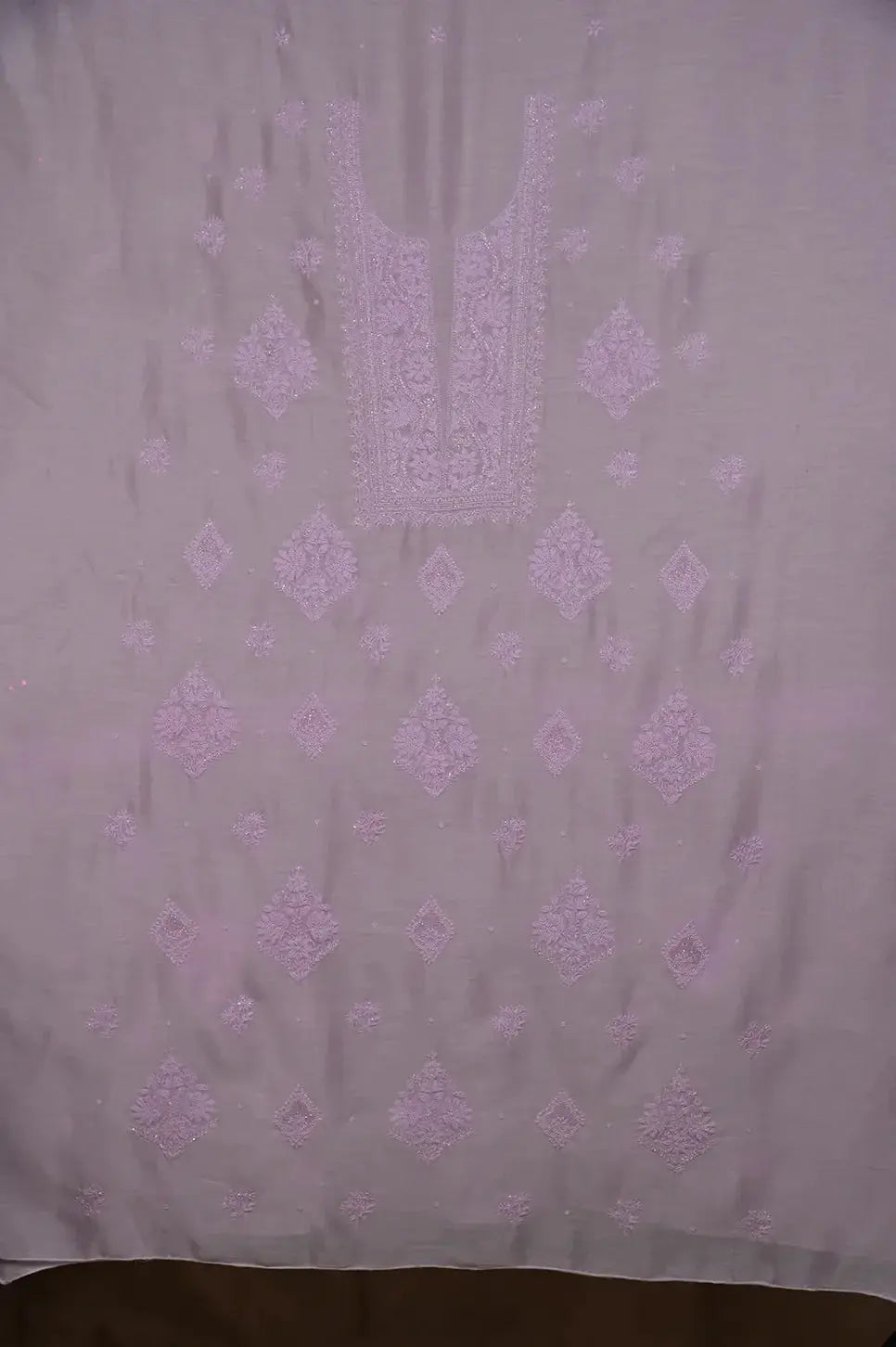 Chanderi Length with Dupatta - Pink-Fabric: featuring Authentic Lucknawi Chikankari Embroidery