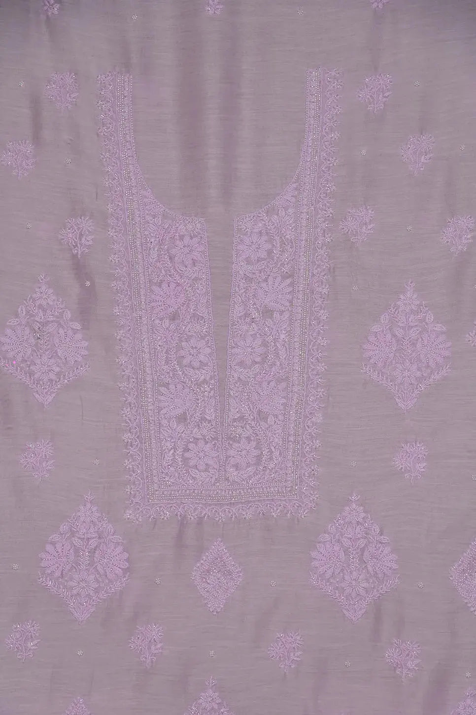 Chanderi Length with Dupatta - Pink-Fabric: featuring Authentic Lucknawi Chikankari Embroidery