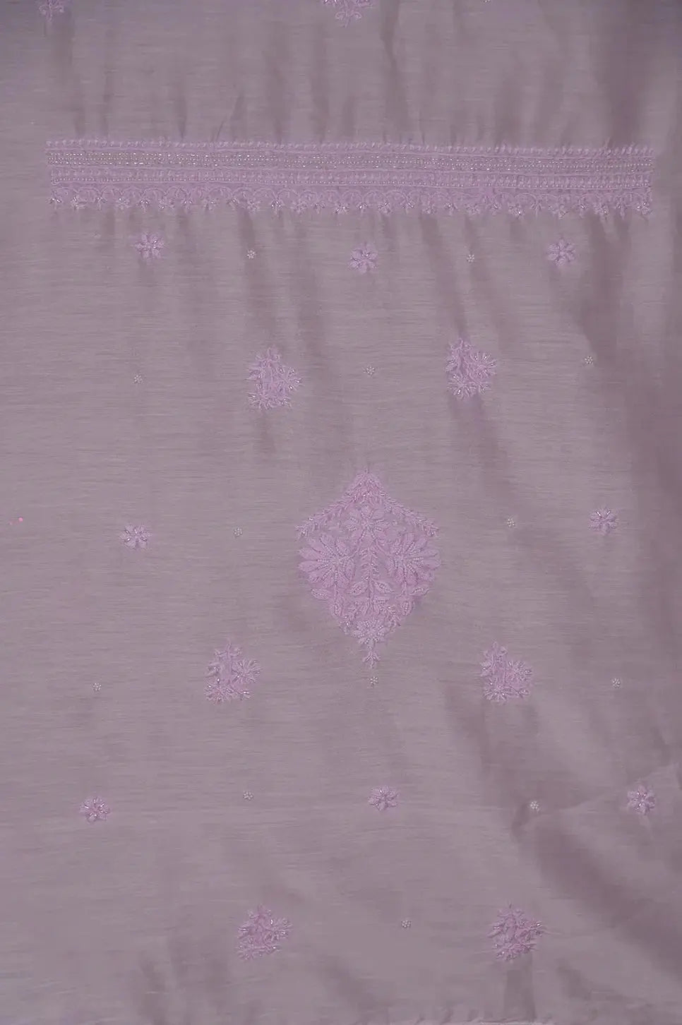 Chanderi Length with Dupatta - Pink-Fabric: featuring Authentic Lucknawi Chikankari Embroidery