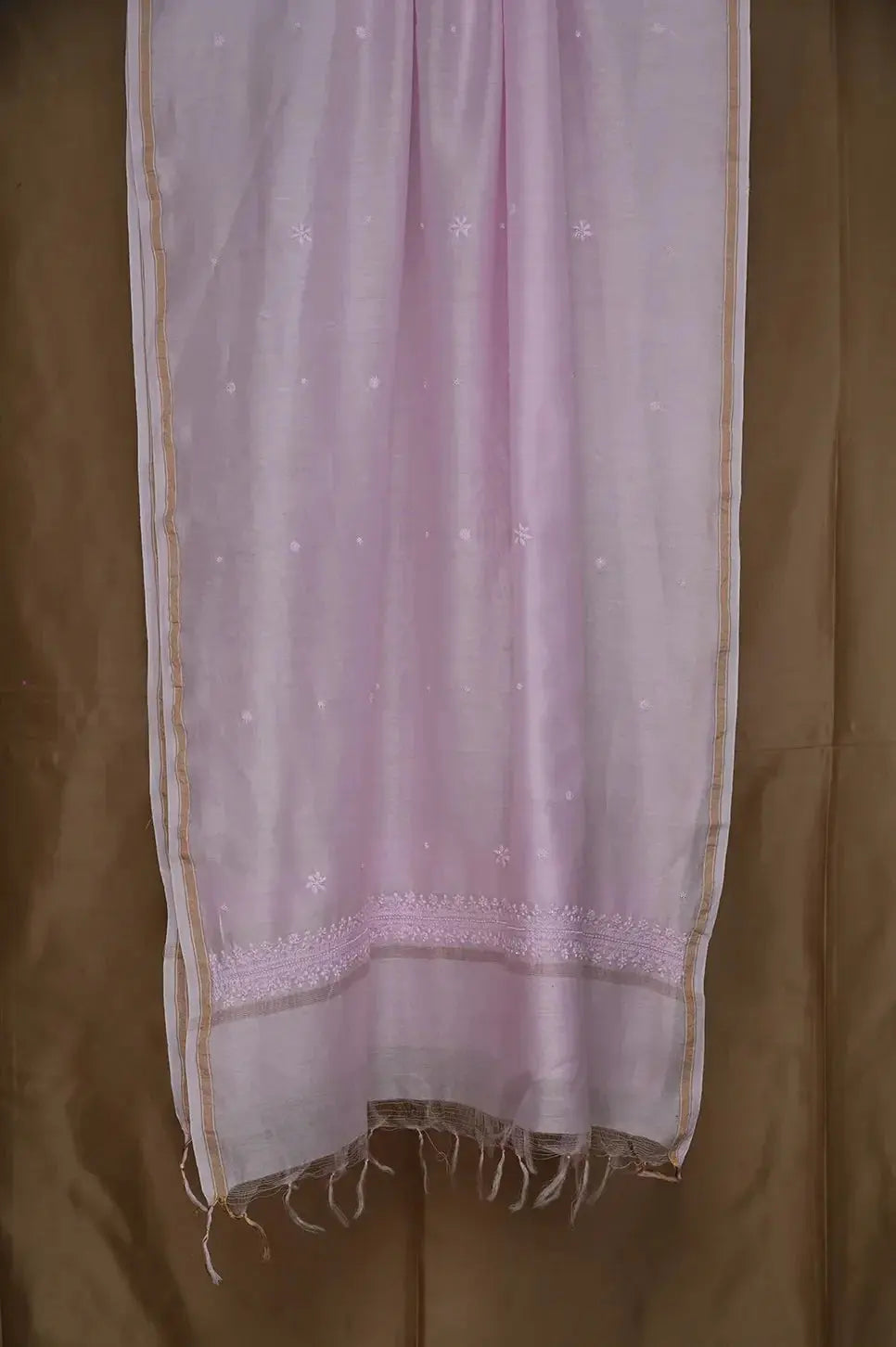 Chanderi Length with Dupatta - Pink-Fabric: featuring Authentic Lucknawi Chikankari Embroidery