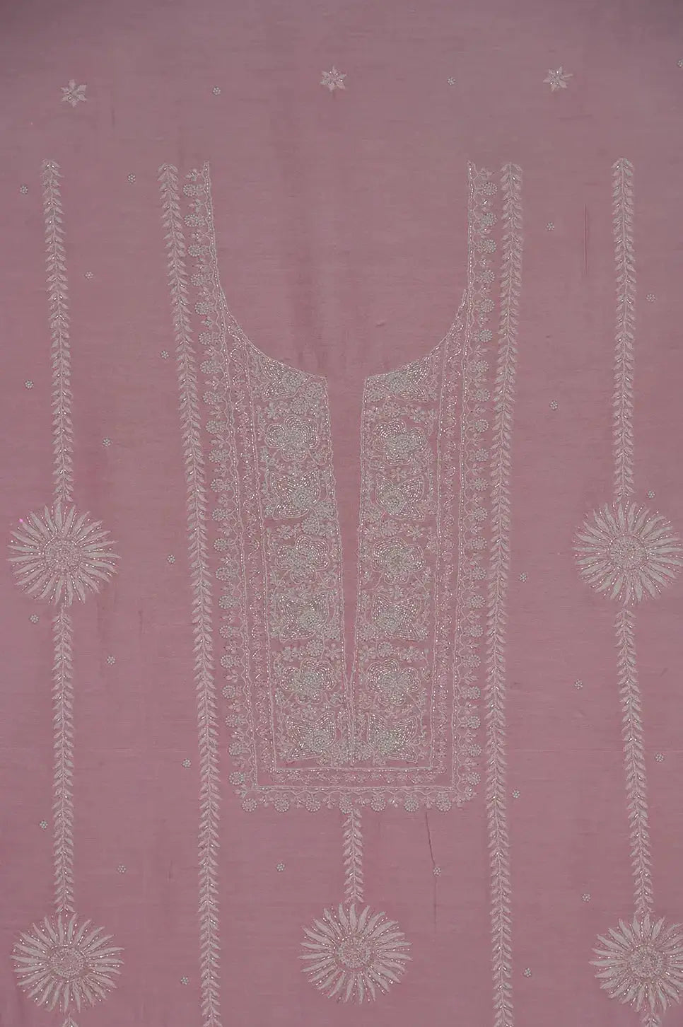 Chanderi Length with Dupatta - Dark Pink - Lucknawi Chikankari