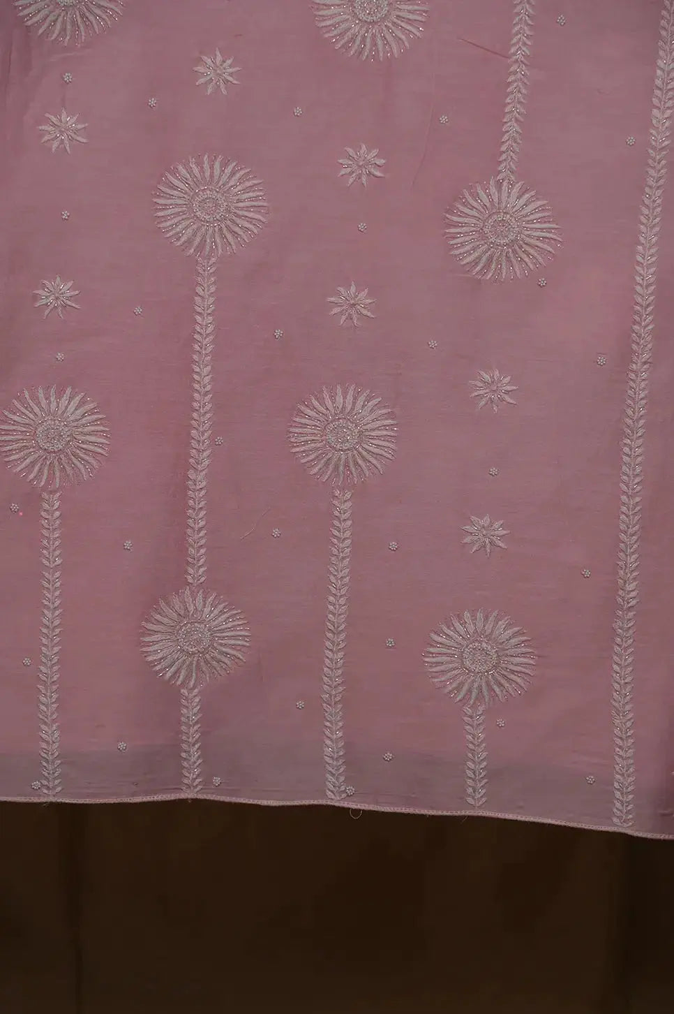 Chanderi Length with Dupatta - Dark Pink - Lucknawi Chikankari