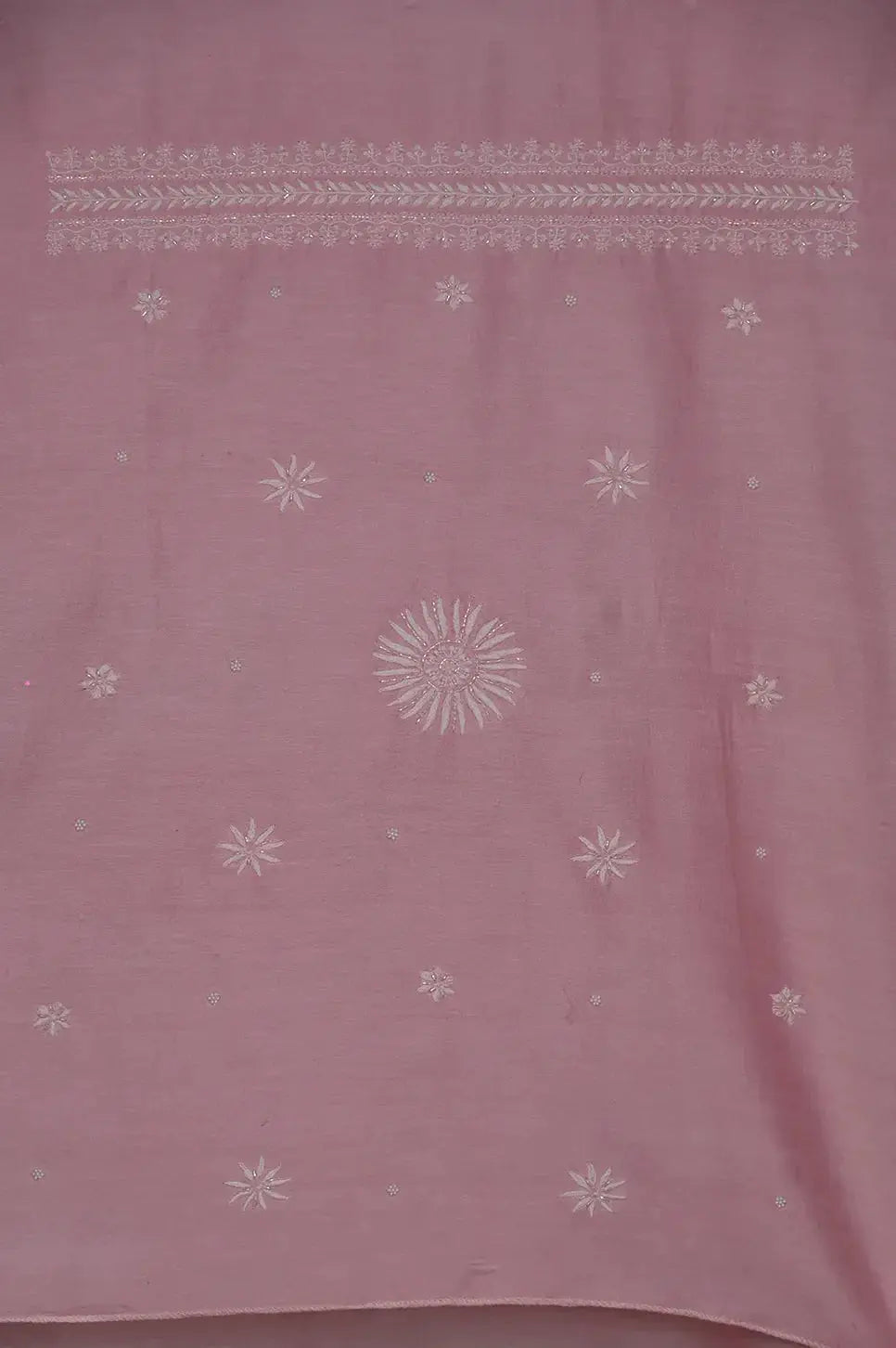 Chanderi Length with Dupatta - Dark Pink - Lucknawi Chikankari