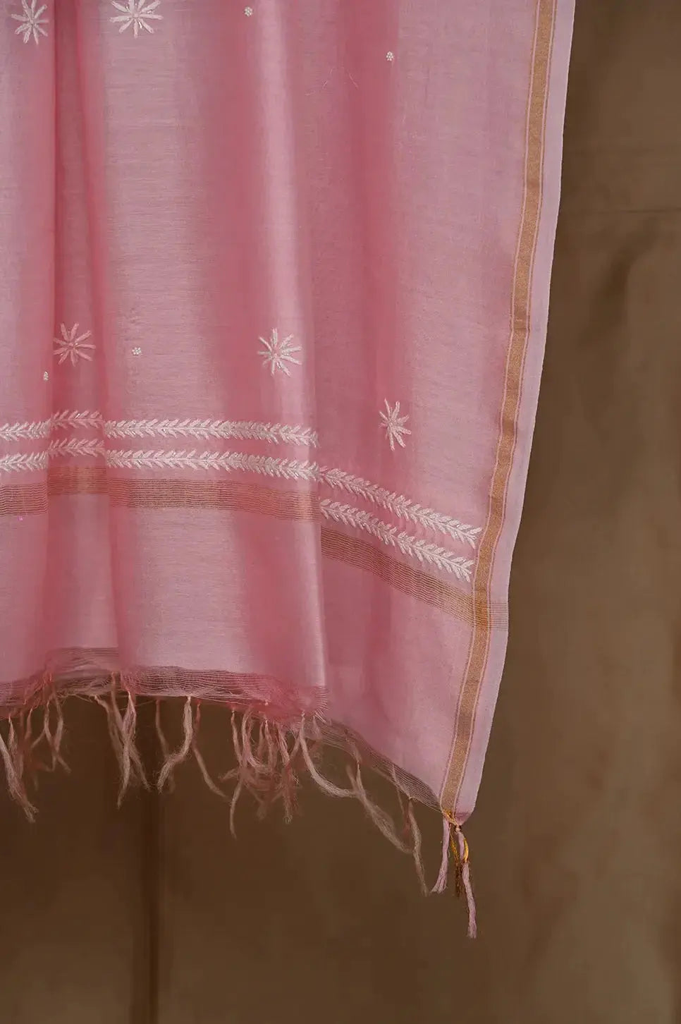 Chanderi Length with Dupatta - Dark Pink - Lucknawi Chikankari