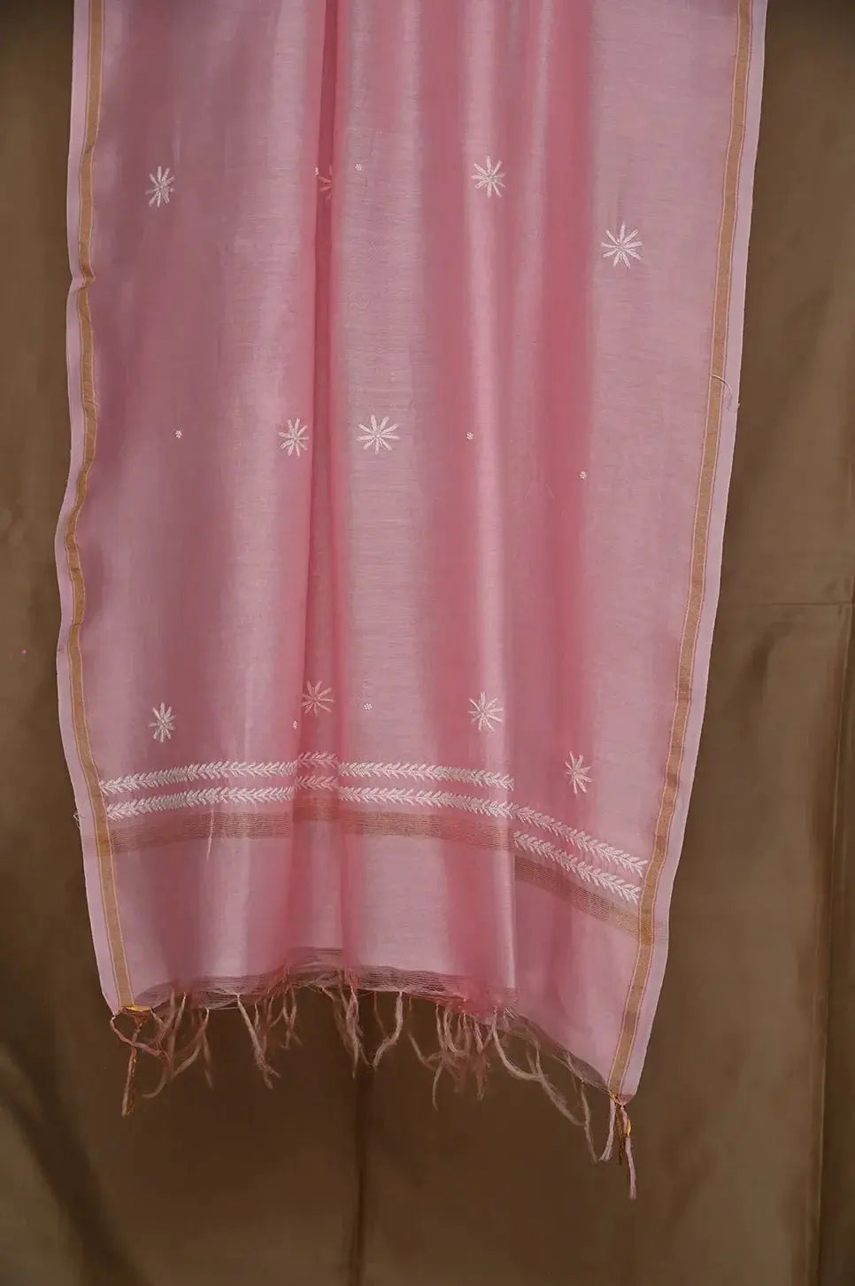 Chanderi Length with Dupatta - Dark Pink - Lucknawi Chikankari