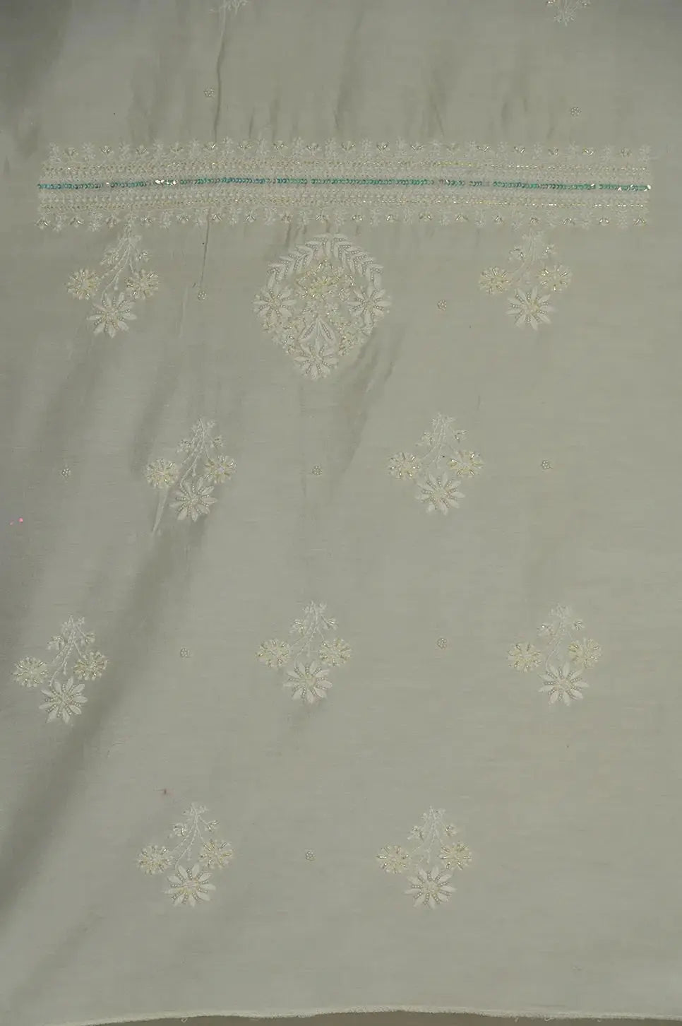 Mul Chanderi Length with Dupatta (with Pearl) - Cream Yellow - Lucknawi Chikankari