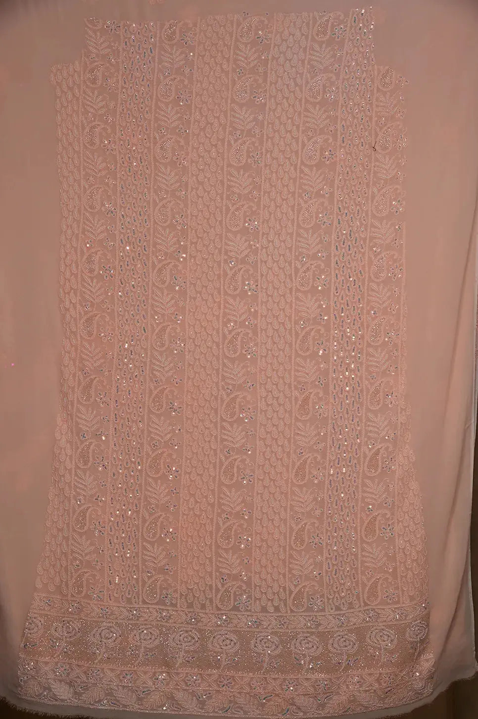 Viscose Length with Dupatta - Sunset Orange - Lucknawi Chikankari