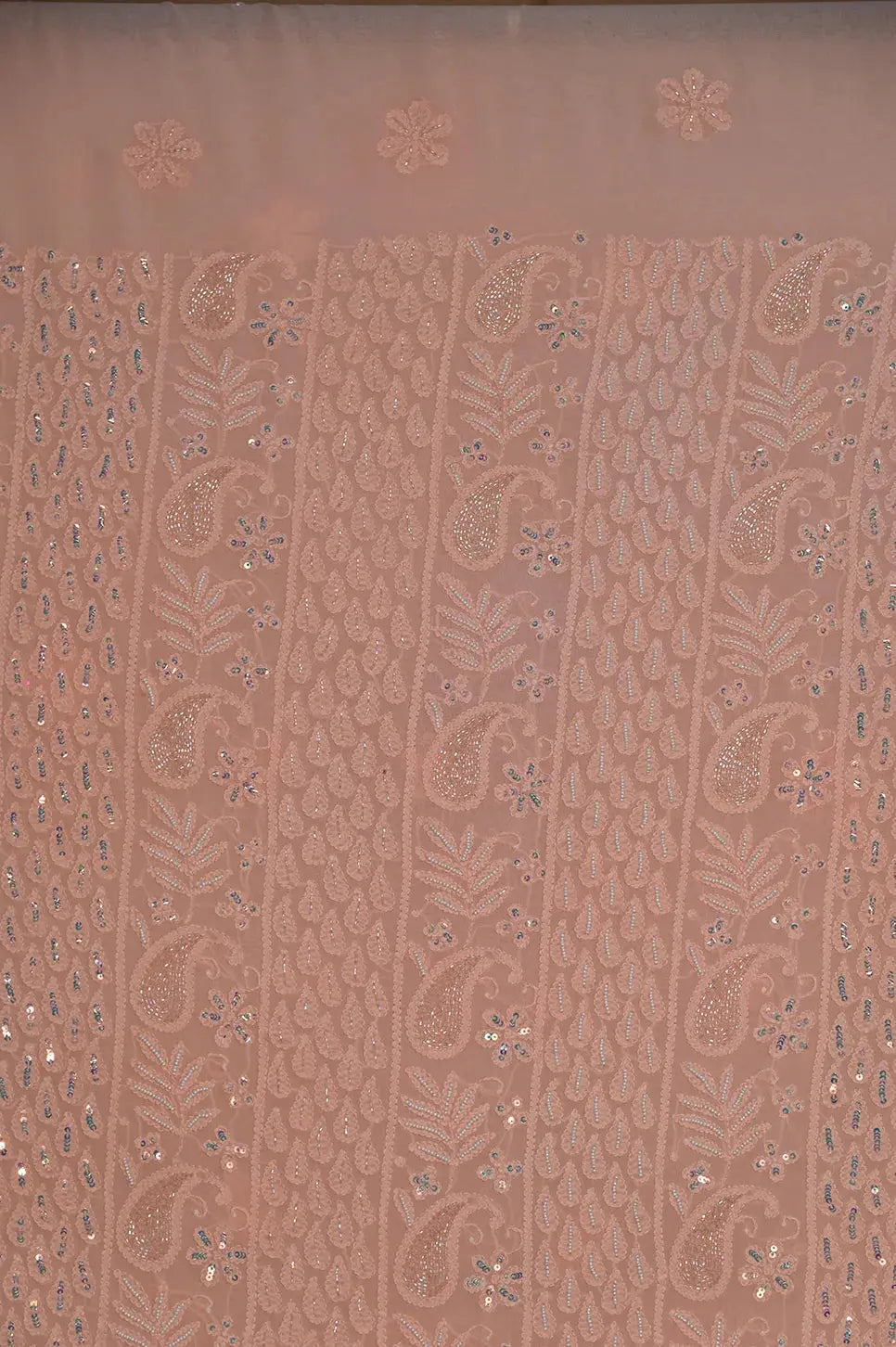 Viscose Length with Dupatta - Sunset Orange - Lucknawi Chikankari