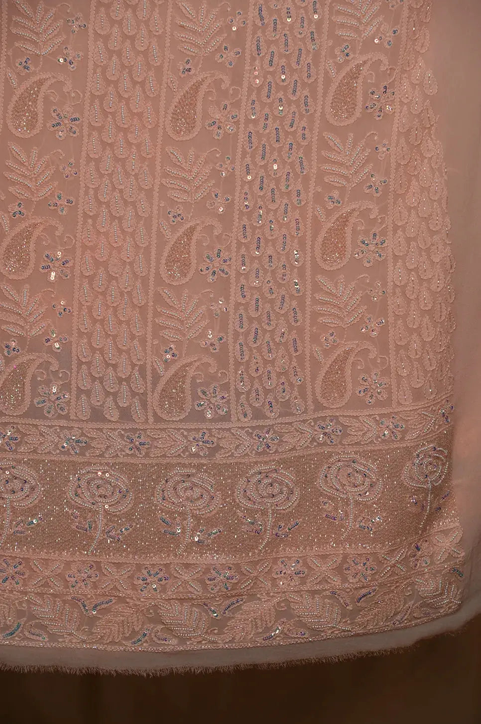 Viscose Length with Dupatta - Sunset Orange - Lucknawi Chikankari