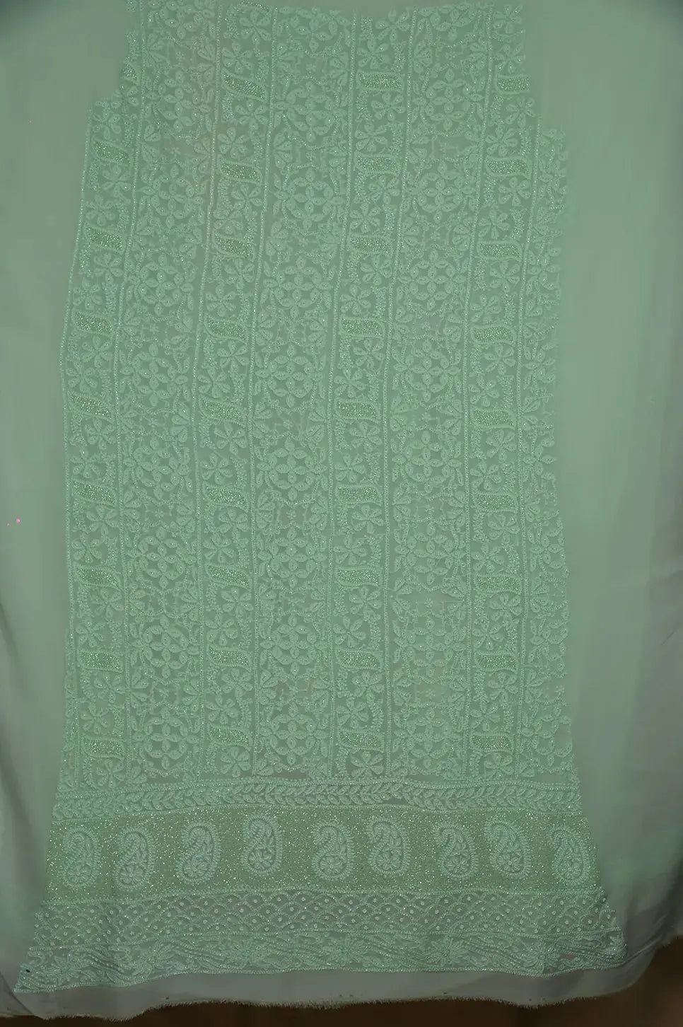 Viscose Length with Dupatta - Sage Green - Lucknawi Chikankari