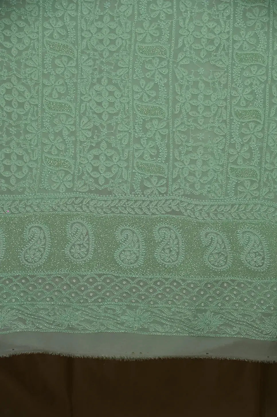 Viscose Length with Dupatta - Sage Green - Lucknawi Chikankari